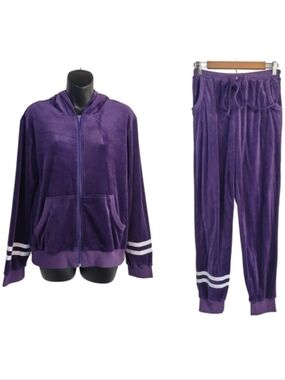 Hotouch Women's Purple Velvet Jacket And Sweatpants Set Size M